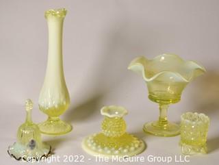 Five (5) Pieces Yellow Fenton Imperial Uranium Vaseline Glass 