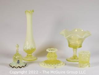 Five (5) Pieces Yellow Fenton Imperial Uranium Vaseline Glass 