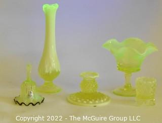 Five (5) Pieces Yellow Fenton Imperial Uranium Vaseline Glass 