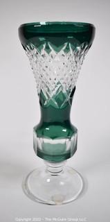 Bohemian Green Cut To Clear Czech Crystal Vase 11" tall.