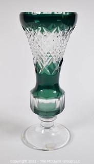 Bohemian Green Cut To Clear Czech Crystal Vase 11" tall.