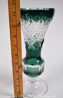 Bohemian Green Cut To Clear Czech Crystal Vase 11" tall.