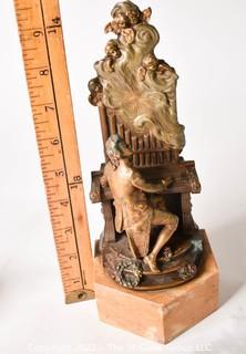 Young Bach Composing on Organ with Cherubs Bookend on Stone Plinth. Measures 10" tall 