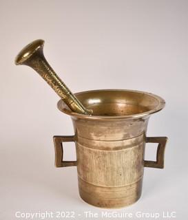 Early 19th Century Bronze Apothecary Mortar and Pestle. 6.5"T