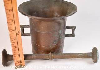 Early 19th Century Brass Apothecary Mortar and Pestle. Measures 7"T