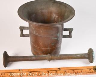 Early 19th Century Brass Apothecary Mortar and Pestle. Measures 7"T