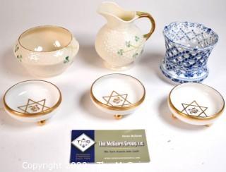 Group of Fine Porcelain Items Including Beleek, Royal Copenhagen and Limoges