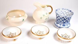 Group of Fine Porcelain Items Including Beleek, Royal Copenhagen and Limoges