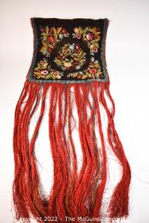 Victorian Velvet Embroidered Panel with Long Tassels 