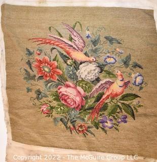 Late 19th Century Aubusson Needlepoint Panel With Birds and Flowers. 23" x 23".
