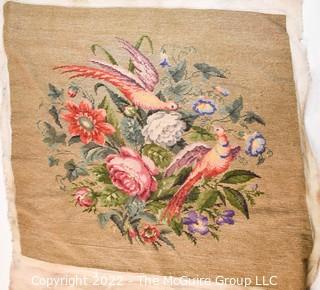 Late 19th Century Aubusson Needlepoint Panel With Birds and Flowers. 23" x 23".
