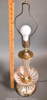 Mid Century Modern Clear Glass with Gold Decoration Table Lamp. One of two in this auction.