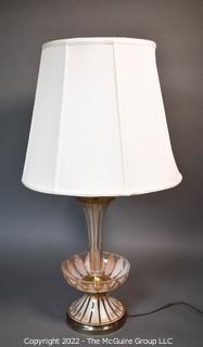 Mid Century Modern Clear Glass with Gold Decoration Table Lamp. One of two in this auction.