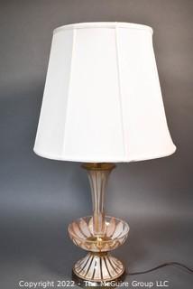 Mid Century Modern Clear Glass with Gold Decoration Table Lamp. One of two in this auction.