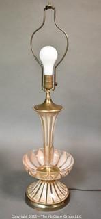 Mid Century Modern Clear Glass with Gold Decoration Table Lamp. One of two in this auction.