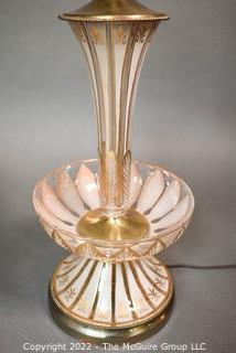 Mid Century Modern Clear Glass with Gold Decoration Table Lamp. One of two in this auction.