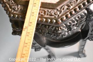 Antique Chinese Carved Rosewood & Marble Octagonal Side Table Plant Stand, Circa 1900's. 33" Tall & 13" Diameter.
