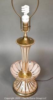 Mid Century Modern Clear Glass with Gold Decoration Table Lamp. One of two in this auction.