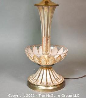 Mid Century Modern Clear Glass with Gold Decoration Table Lamp. One of two in this auction.