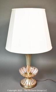 Mid Century Modern Clear Glass with Gold Decoration Table Lamp. One of two in this auction.