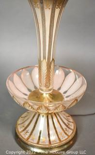 Mid Century Modern Clear Glass with Gold Decoration Table Lamp. One of two in this auction.