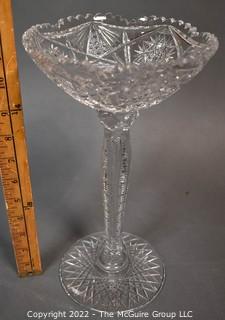 Raised Brilliant Cut Crystal Pedestal Bowl or Dish. 12"T x 6"W