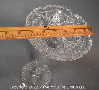 Raised Brilliant Cut Crystal Pedestal Bowl or Dish. 12"T x 6"W