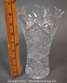 Brilliant Cut Crystal Floral Vase. Measures 4.5"W x 8.5"T