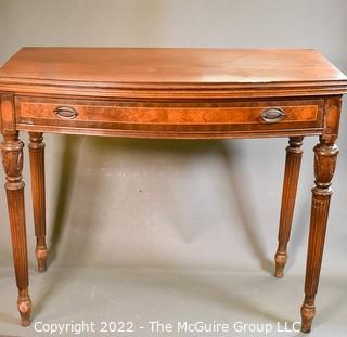 Bookmatched walnut top gateleg gaming table.  Measures 36"W x 31"T x 15.5" (closed) and 31" (open)