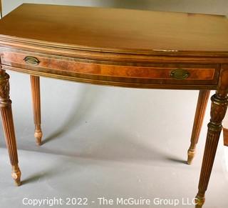 Bookmatched walnut top gateleg gaming table.  Measures 36"W x 31"T x 15.5" (closed) and 31" (open)