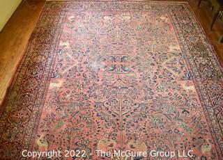 9 x 12' Tree of Life Handknotted Rug.  Photos show wear spots. 