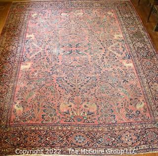 9 x 12' Tree of Life Handknotted Rug.  Photos show wear spots. 