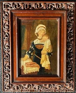 Antique Framed Oil on Board of Mother and Child.  Image 4 x 5.5"; 7.5 x 9 O.D. 