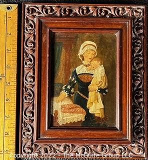 Antique Framed Oil on Board of Mother and Child.  Image 4 x 5.5"; 7.5 x 9 O.D. 