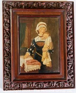 Antique Framed Oil on Board of Mother and Child.  Image 4 x 5.5"; 7.5 x 9 O.D. 