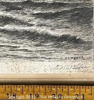 Seascape Etching by Otis Weber.  Pencil signed.  Foxing and Tear as shown.  Measures 10 x 22"