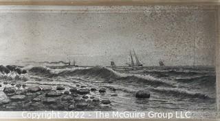 Seascape Etching by Otis Weber.  Pencil signed.  Foxing and Tear as shown.  Measures 10 x 22"