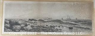 Seascape Etching by Otis Weber.  Pencil signed.  Foxing and Tear as shown.  Measures 10 x 22"