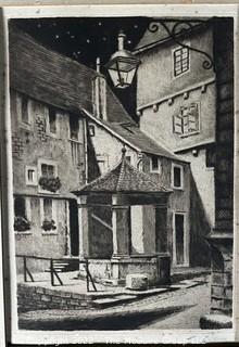 Framed Under Glass Engraving of German Black & White Street Scene.  Reads in lower margin  "Orig. Pad  H. Frerez" ?