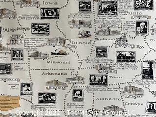 The Pictorial Map of U.S. Stamps. Designed, drawn and published by Ernest Dudley Chase. Winchester, MA. Measures 21 x 36"