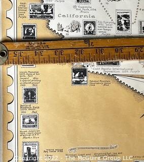 The Pictorial Map of U.S. Stamps. Designed, drawn and published by Ernest Dudley Chase. Winchester, MA. Measures 21 x 36"