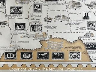 The Pictorial Map of U.S. Stamps. Designed, drawn and published by Ernest Dudley Chase. Winchester, MA. Measures 21 x 36"