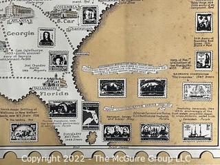 The Pictorial Map of U.S. Stamps. Designed, drawn and published by Ernest Dudley Chase. Winchester, MA. Measures 21 x 36"