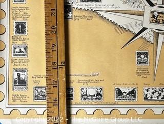 The Pictorial Map of U.S. Stamps. Designed, drawn and published by Ernest Dudley Chase. Winchester, MA. Measures 21 x 36"