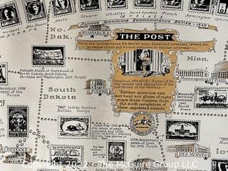 The Pictorial Map of U.S. Stamps. Designed, drawn and published by Ernest Dudley Chase. Winchester, MA. Measures 21 x 36"