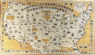 The Pictorial Map of U.S. Stamps. Designed, drawn and published by Ernest Dudley Chase. Winchester, MA. Measures 21 x 36"