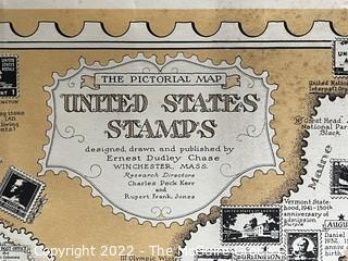 The Pictorial Map of U.S. Stamps. Designed, drawn and published by Ernest Dudley Chase. Winchester, MA. Measures 21 x 36"