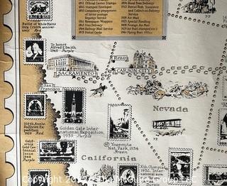 The Pictorial Map of U.S. Stamps. Designed, drawn and published by Ernest Dudley Chase. Winchester, MA. Measures 21 x 36"