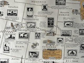 The Pictorial Map of U.S. Stamps. Designed, drawn and published by Ernest Dudley Chase. Winchester, MA. Measures 21 x 36"