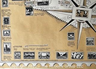 The Pictorial Map of U.S. Stamps. Designed, drawn and published by Ernest Dudley Chase. Winchester, MA. Measures 21 x 36"